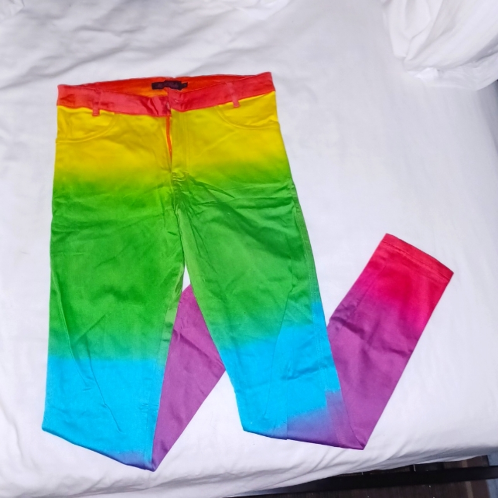 RARE Motel Rocks Rainbow Dye Jeans Unif Lisa Frank Pride Size Small